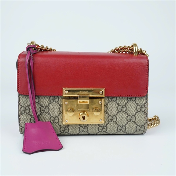 Túi GG Padlock xám nắp đỏ (409487-486628) sz20 (TL) KG+