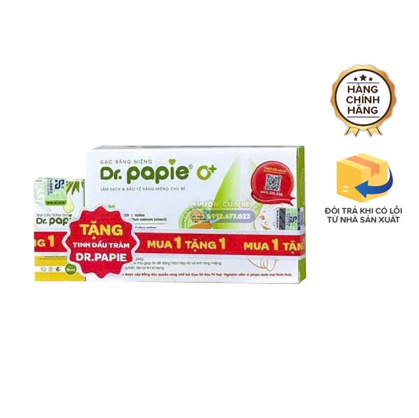 Gạc răng miệng Dr.Papie – Hộp 30 gói – Từ sơ sinh (Mua 1 tặng 1) Tinh dầu chàm gió Dr.Papie – Chai 10ml