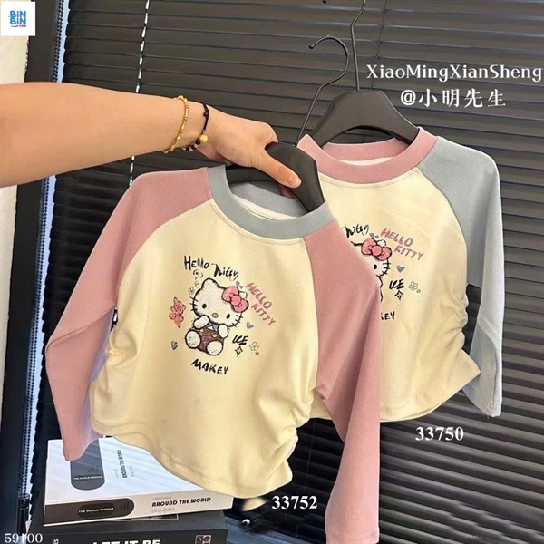 33752- Áo crop TD Kitty kem hồng