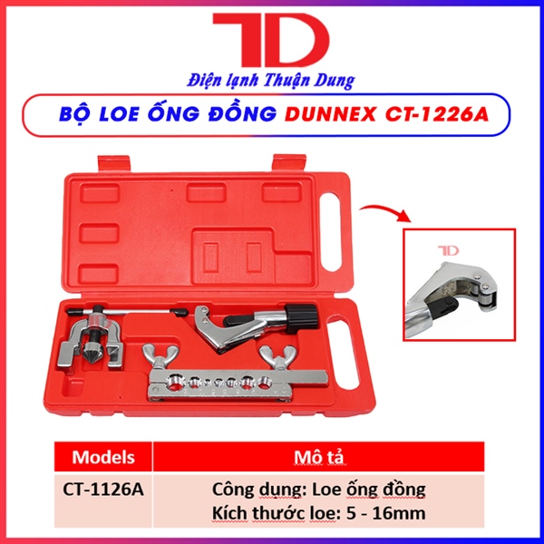 BN - BỘ LOE ỐNG ĐỒNG DUNNEX CT-1226A - CÓ DAO CẮT CT-274, CT-1226A - BỘ MÀU ĐỎ (thùng 10 bộ)