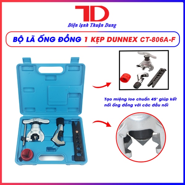 Bộ Loe Ống Đồng lệch tâm 1 Kẹp Dunnex CT-806A-F, kèm dao cắt CT-274, dao nạo bavia CT-208, hộp nhựa (thùng 10 bộ)