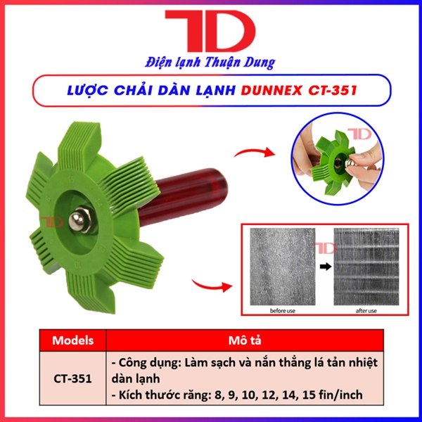 BN - Chổi nắn dàn lạnh điều hòa DUNNEX (50 Cái/hộp), Lược chải dàn bằng nhựa, model CT-351 (thùng 50 cái) (Cái)