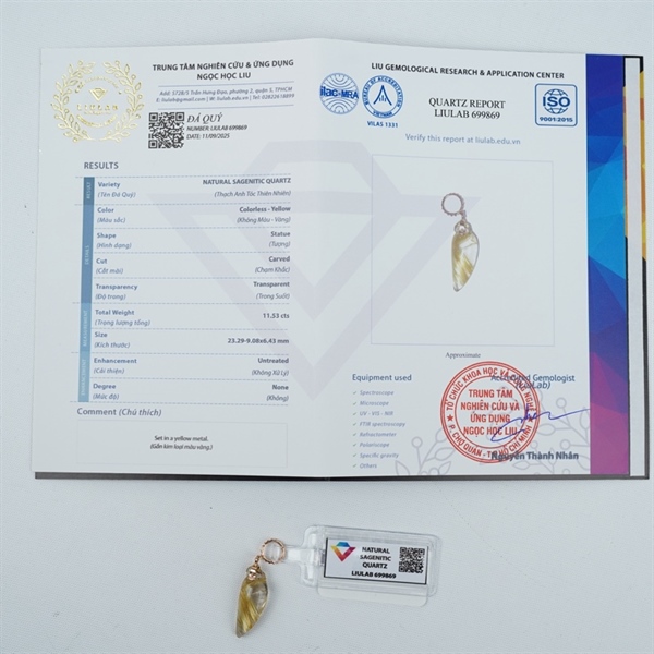 Charm mặt dây đá thạch anh tóc lớn bọc vàng (699869)+