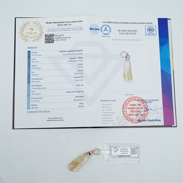 Charm mặt dây đá thạch anh tóc lớn bọc vàng (852528)+