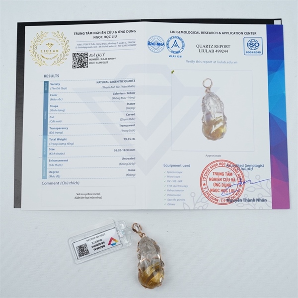 Charm mặt dây đá thạch anh tóc lớn bọc vàng (499244)+