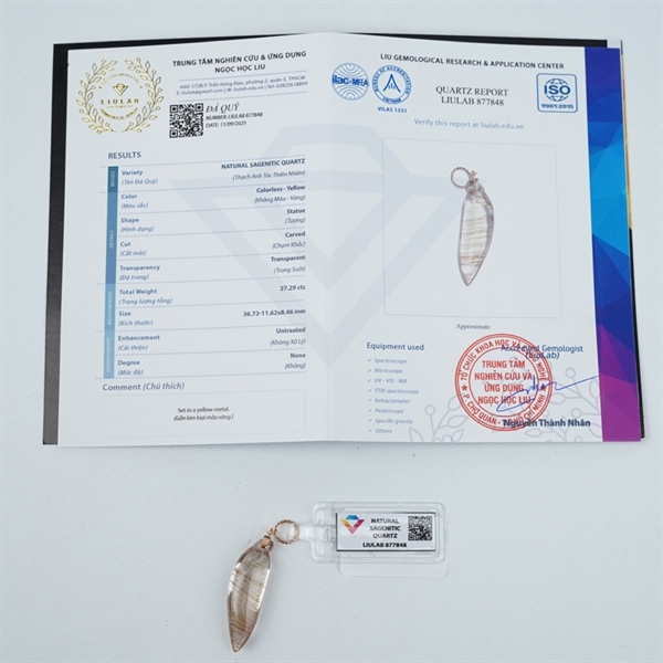 Charm mặt dây đá thạch anh tóc lớn bọc vàng (877848)+