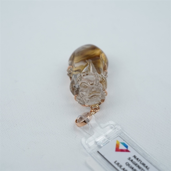 Charm mặt dây đá thạch anh tóc lớn bọc vàng (499244)+