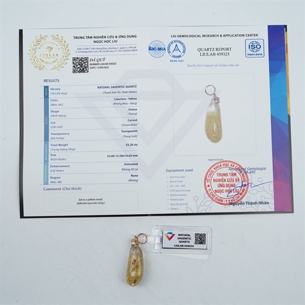 Charm mặt dây đá thạch anh tóc lớn bọc vàng (459325)+