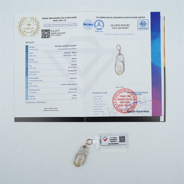 Charm mặt dây đá thạch anh tóc lớn bọc vàng (836687)+