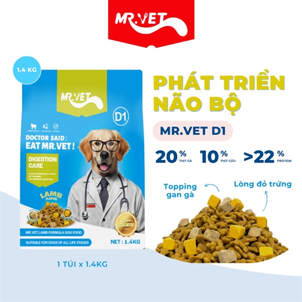Hạt Mr.Vet All Stage chó mọi lứa tuổi vị Cừu Mix Topping Gan gà, lòng đỏ 1,4kg