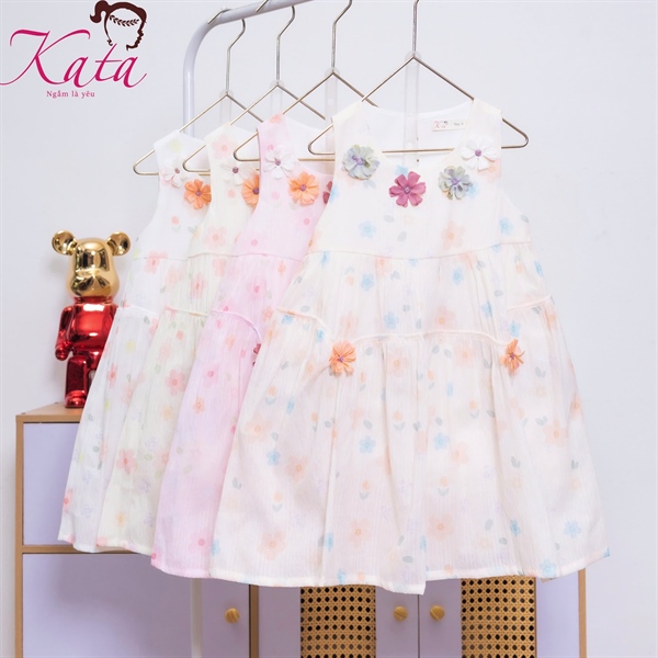 Đầm Bé Gái Hoa Nổi Pastel Công Chúa Size 4-14 | Bé 12-35kg