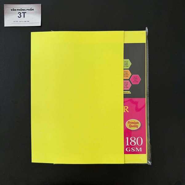 Giấy bìa A4 180GSM (giấy cứng) PGrand màu VÀNG DẠ QUANG