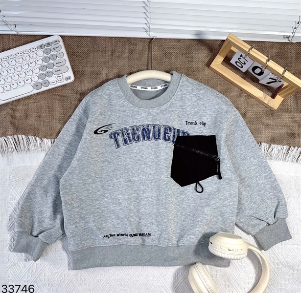 33746- Áo SWT xám túi gió Trendy