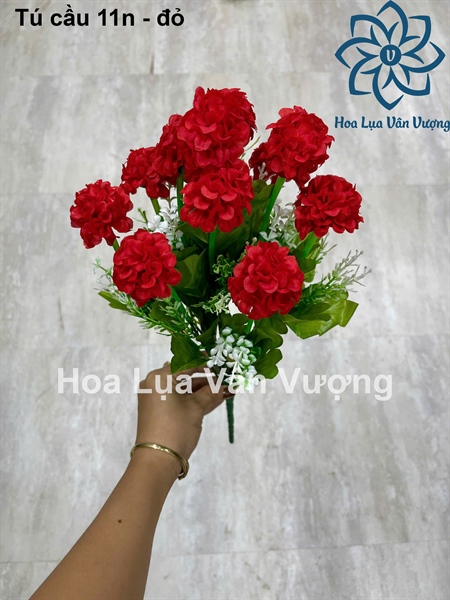 Tú cầu 11n - đỏ - Hoa cành ngắn - Hoa Lụa Vân Vượng