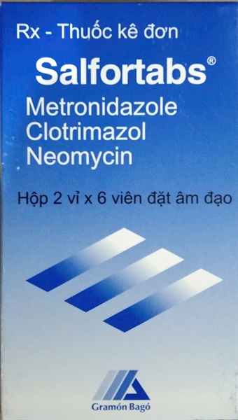 Salfortabs Metronidazole Clotrimazol Neomycin (H*2 vỉ x 6 viên)