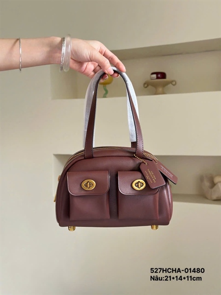 527-HCHA-NÂU-Túi Coach Twin Turnlock quai cầm + dây đeo-(SIZE21x14x11CM920T1025)