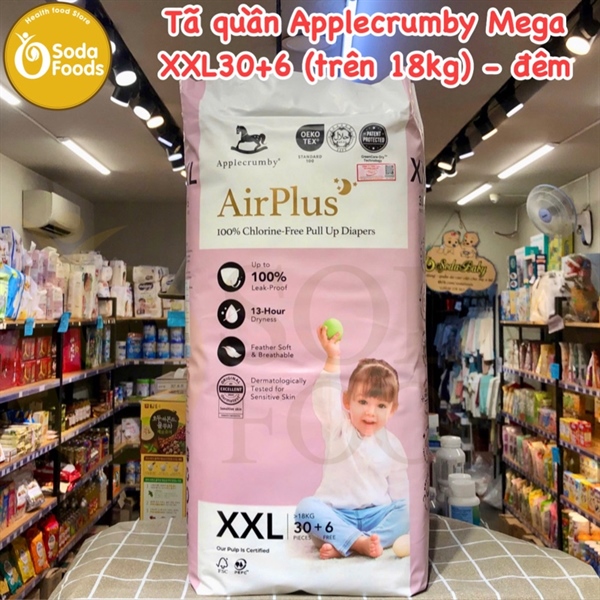 Tã quần Applecrumby Mega XXL30+6 (trên 18kg) - đêm