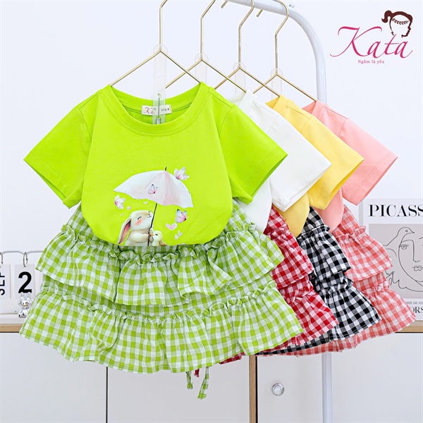 BV CARO 2 TẦNG ÁO IN THỎ CẦM Ô SIZE 4-14, R6