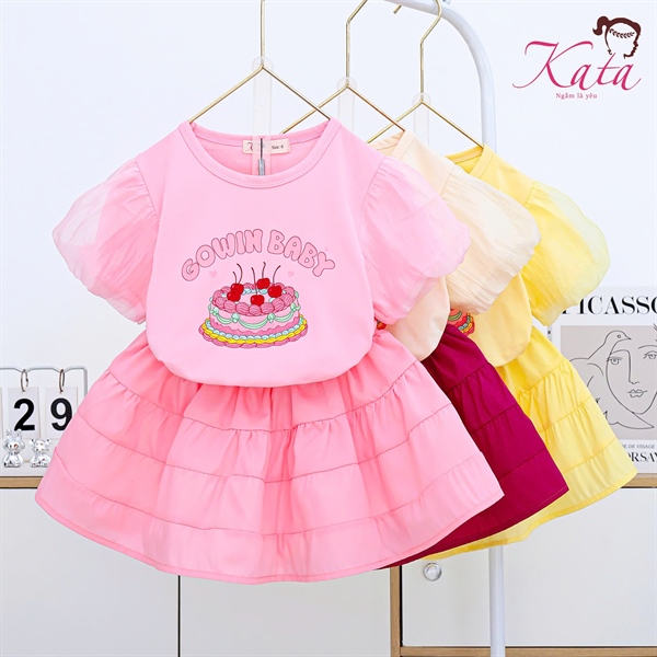 BV ÁO PHỐI TAY VOAN IN BÁNH KEM, VÁY SỌC SIZE 4-14,R6