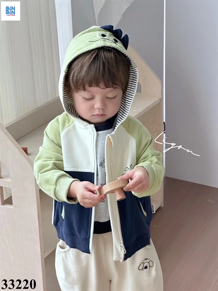 33220- Áo khoác khủng long phân tay xanh