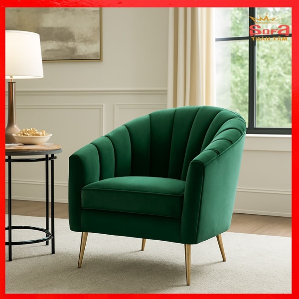 Ghế Đơn Thư Giãn Toàn Tâm – Thiết Kế Vỏ Sò Sang Trọng Màu Xanh Lục Bảo