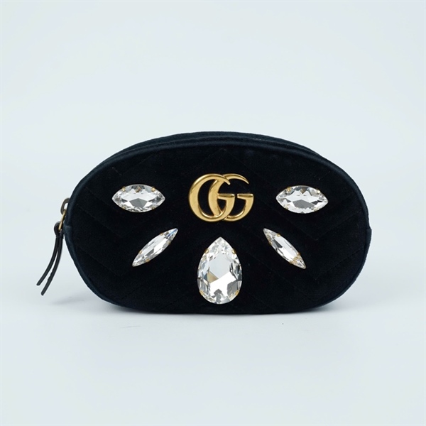 Túi GG Bumbag đen đính đá (476434-525040) sz17 (MV) KG+