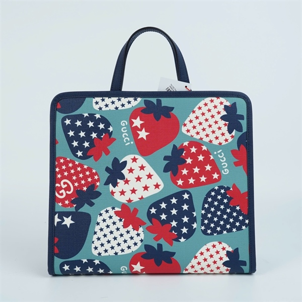 Túi GG Tote xanh in hình dâu (605614-520981) sz28 (MV) KG+