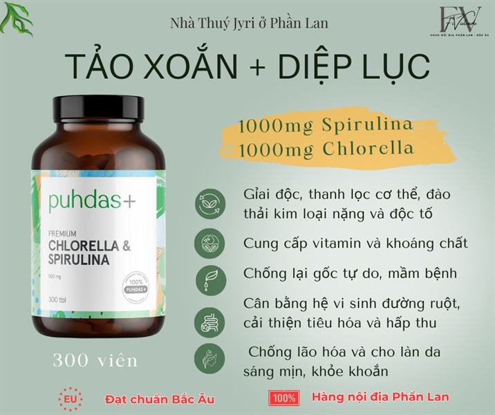 Tảo xoắn+diệp lục CHLOELLA&SPIRULINA 300v