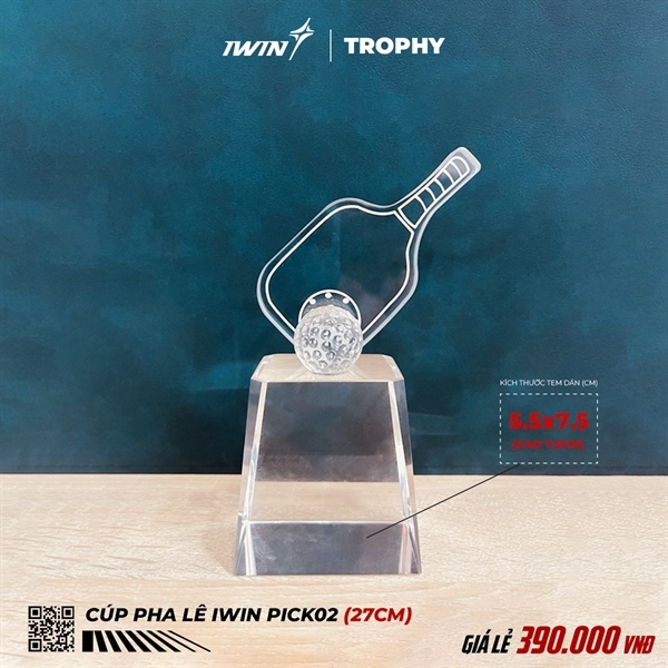 Cúp Pickleball Pha lê Pick02 (18cm)