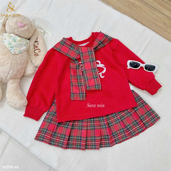 Set c váy đỏ J6795 Áo nỉ