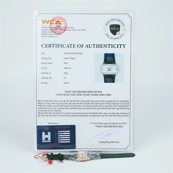Đồng hồ Patek Philippe mặt chữ nhật dây xanh kim zin sz39.5 (HC) KG+
