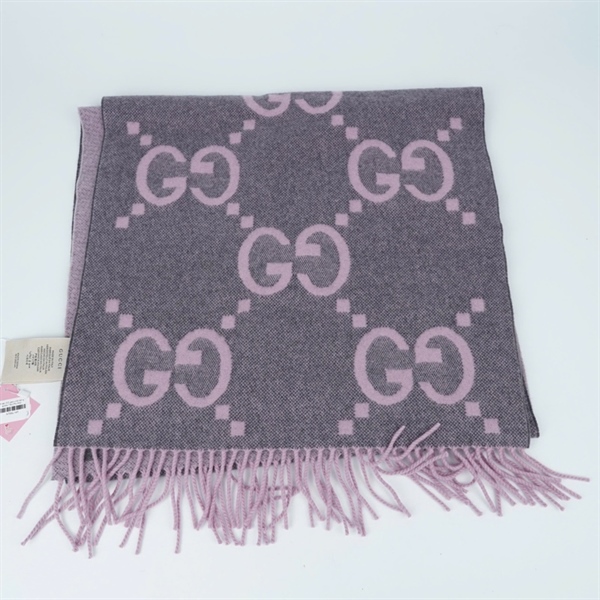 Khăn GG xám chữ hồng sz44x176 (PN) KG+