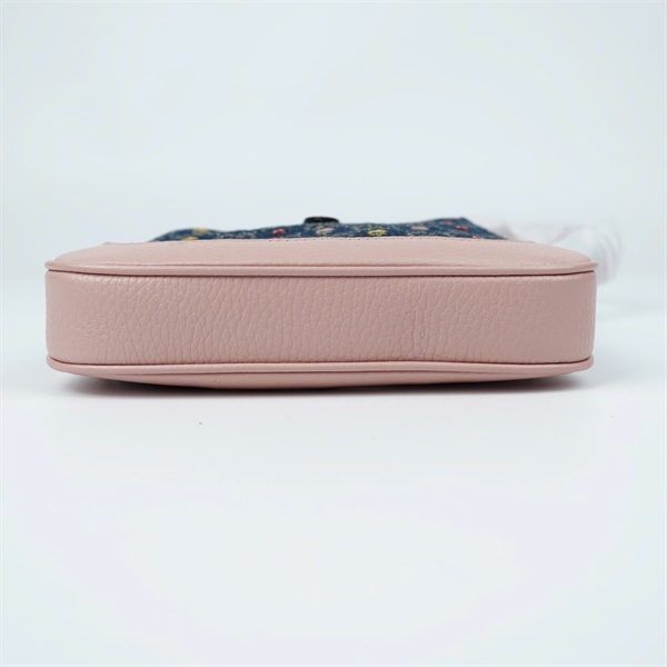 Túi GG Jackie 1961 xanh thêu hoa viền hồng (637092-562600) sz19 (PN) KG+