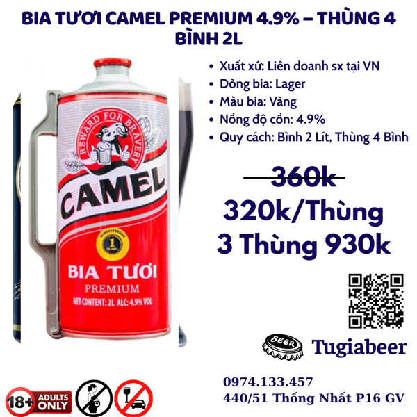 Bia Camel Sale Thùng 4 Bình 2 Lít