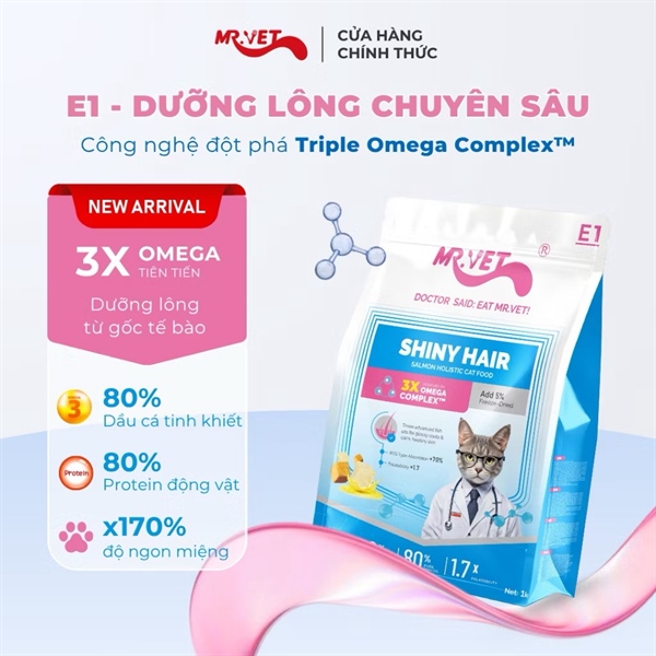 Hạt Mèo MLT Mr.Vet E1 - SHINY HAIR 1Kg