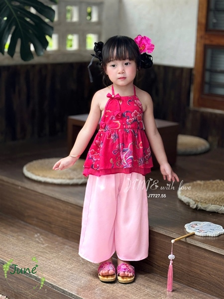 Set yếm tơ lụa J7727 hồng