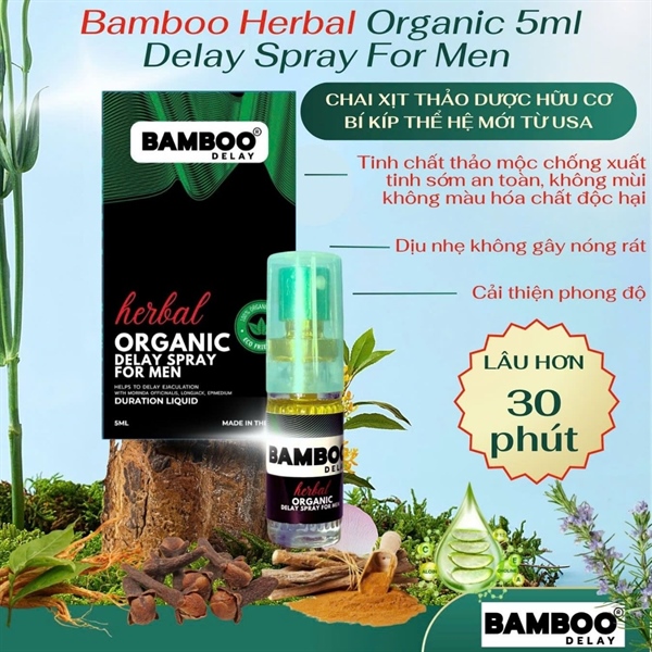 Chai Xịt Kéo Dài Thời Gian Cao Cấp Bamboo Herbal Organic Spray - Chai 5ml, Chính Hãng USA