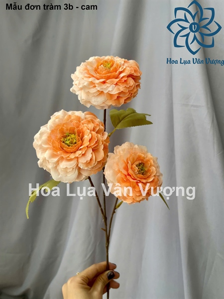 Mẫu đơn tràm 3b - cam - Hoa cành dài - Hoa Lụa Vân Vượng