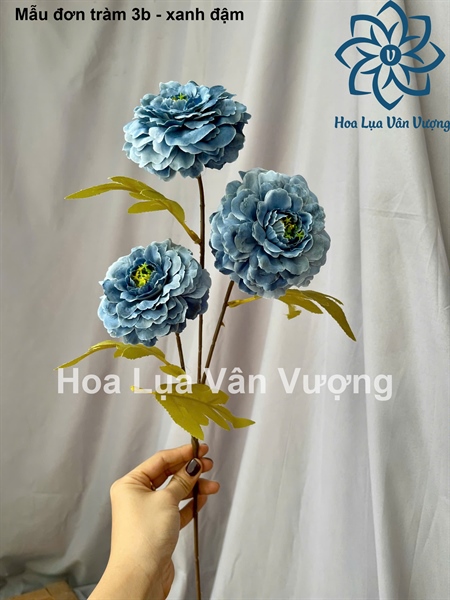 Mẫu đơn tràm 3b - xanh đậm - Hoa cành dài - Hoa Lụa Vân Vượng