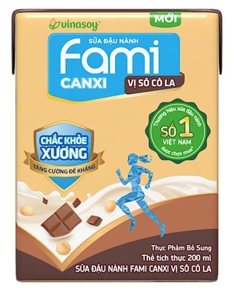 Sữa đậu nành Fami canxi vị sô cô la, hộp 200ml