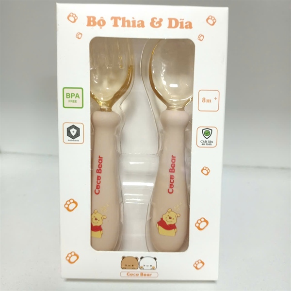Bộ thìa dĩa ăn dặm uốn cong Coco Bear (8M+)