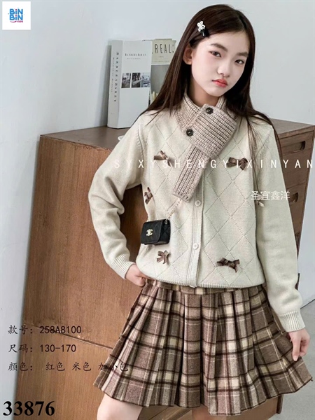 33876-Set váy 3ct kem len nơ