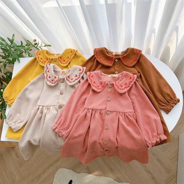 Váy babydoll nhung tăm cổ sen bé gái