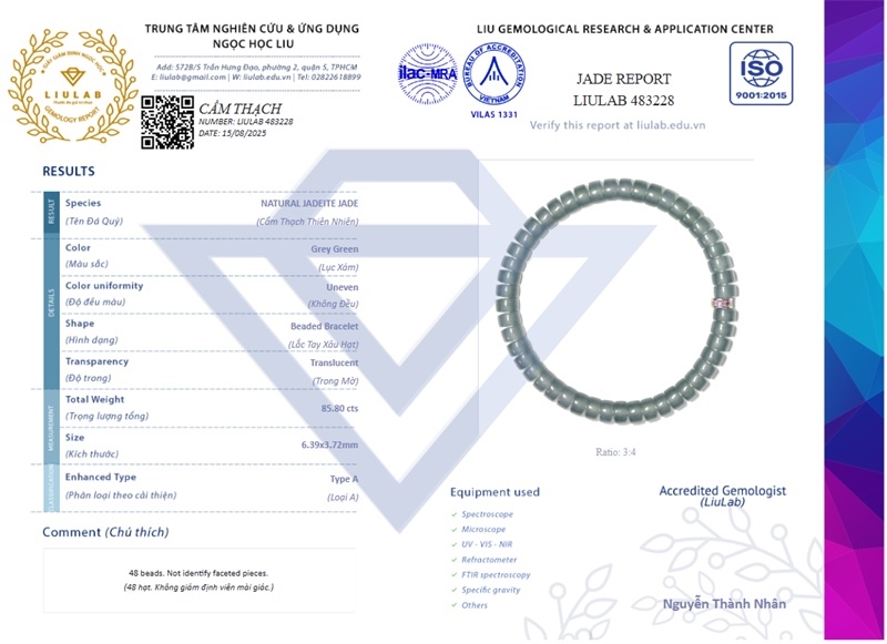 Vòng băng lam thiên ko keo Gua 483228 KG+