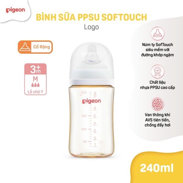 Bình Sữa Pigeon PPSU Softouch BFW Trơn 240ml