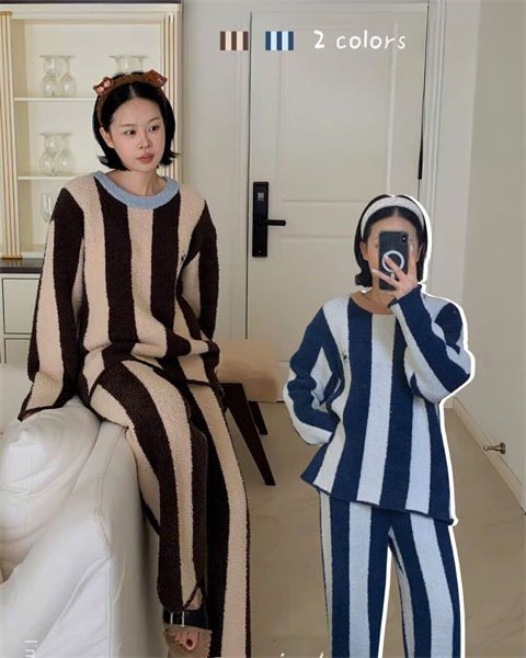 Bộ mặc nhà thu đông DSTUDIO Gấu mèo sọc bông mây ấm áp D25219