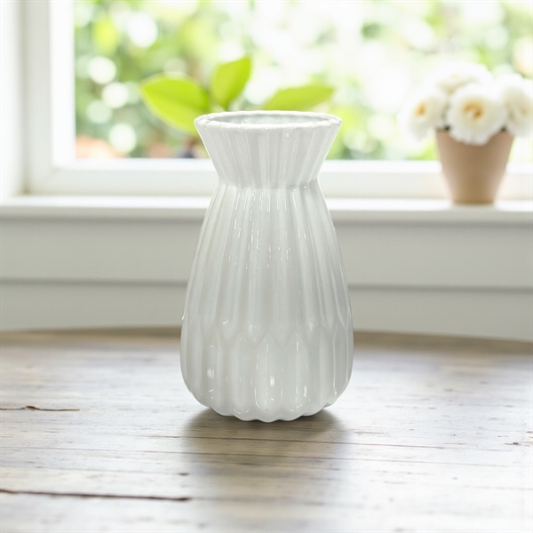 Bình hoa gốm sứ trắng khử dáng bó mạ 2