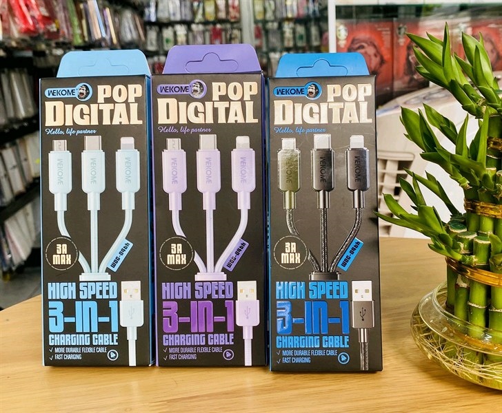 Cáp sạc 3 đầu- wekome WDC-04TH, 1M, dây dù 3A, 2TH