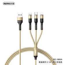 Cáp sạc nhanh 3.1 Remax 186 cho ip 3 in1 dài 1.2m vàng