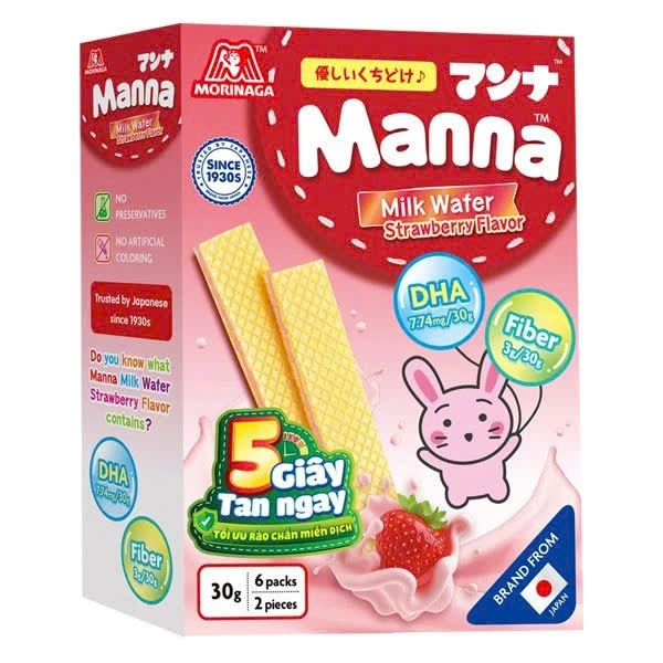 Bánh ăn dặm Morinaga Manna xốp sữa vị dâu 30g (6M+)